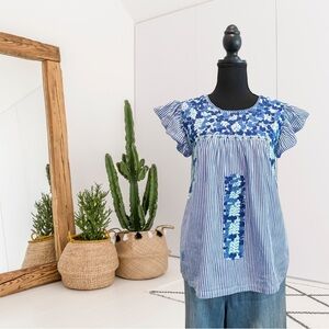 J.Marie Floral Embroidered Striped Top